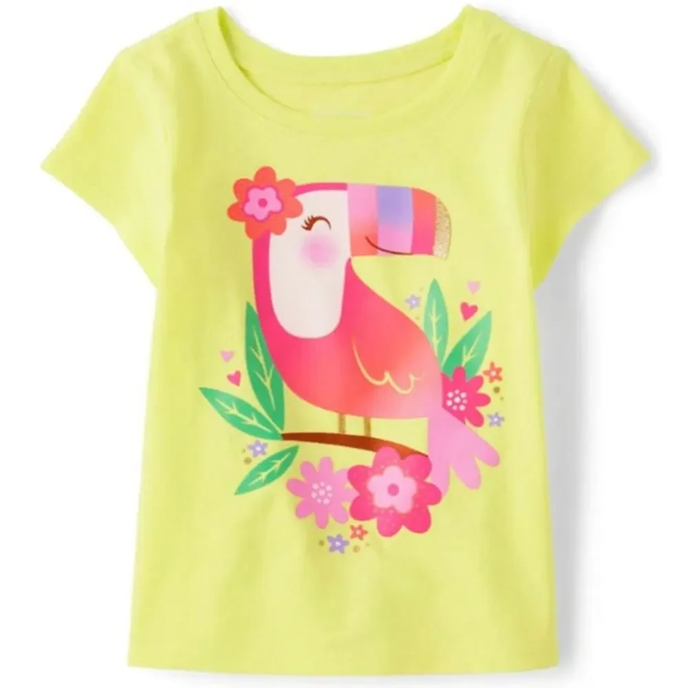 CHILDREN'S PLACE Yellow Toucan Graphic Short Sleeve T-Shirt NEW Girls Size 4T